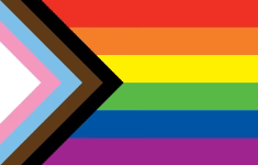 Progress Pride flag representing LGBTQ+ people, including trans and gender diverse communities