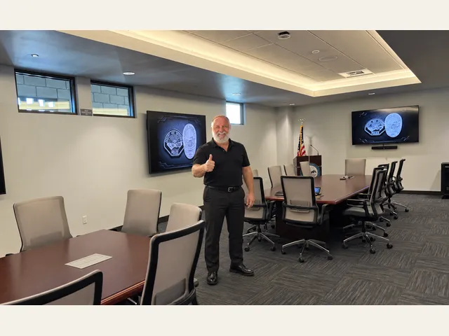 Edward Boumendil inside the new Desert Hot Springs Police Annex conference room.
